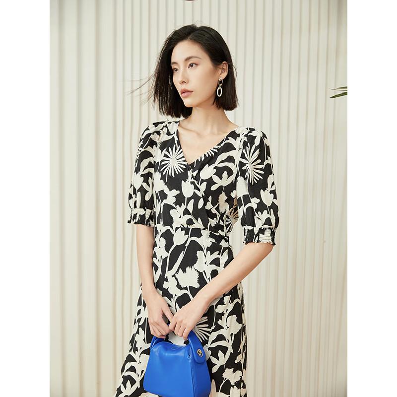 

Gejin Women s Printed V-Neck Short Sleeve Midi Dress with Slit XL