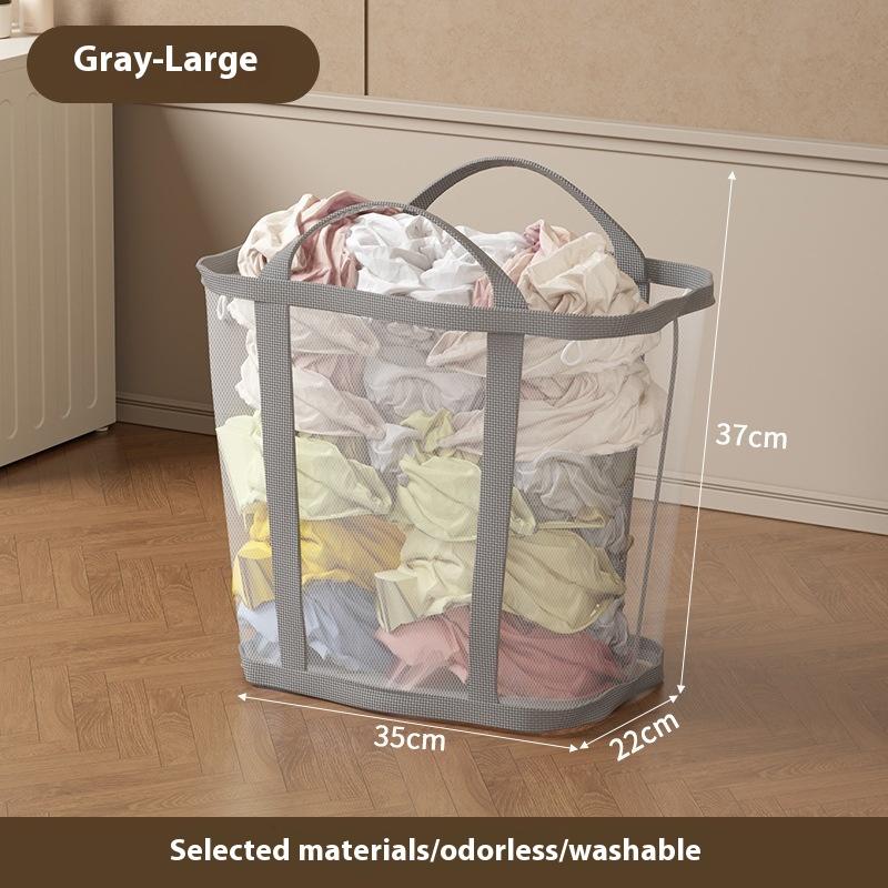 Breathable Nylon Mesh Laundry Basket With Handle Folding Portable Dirty Clothes Organizer Bags Large Capacity Toys Storage