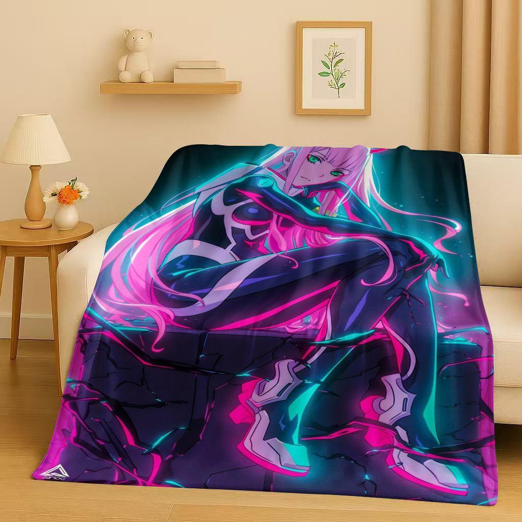 Manta de Franela Sexy 3D de Chica Zero Two DARLING in The FRANXX, Manta de Felpa Suave y Cálida para Hogar, Dormitorio, Cama, Sofá, Oficina