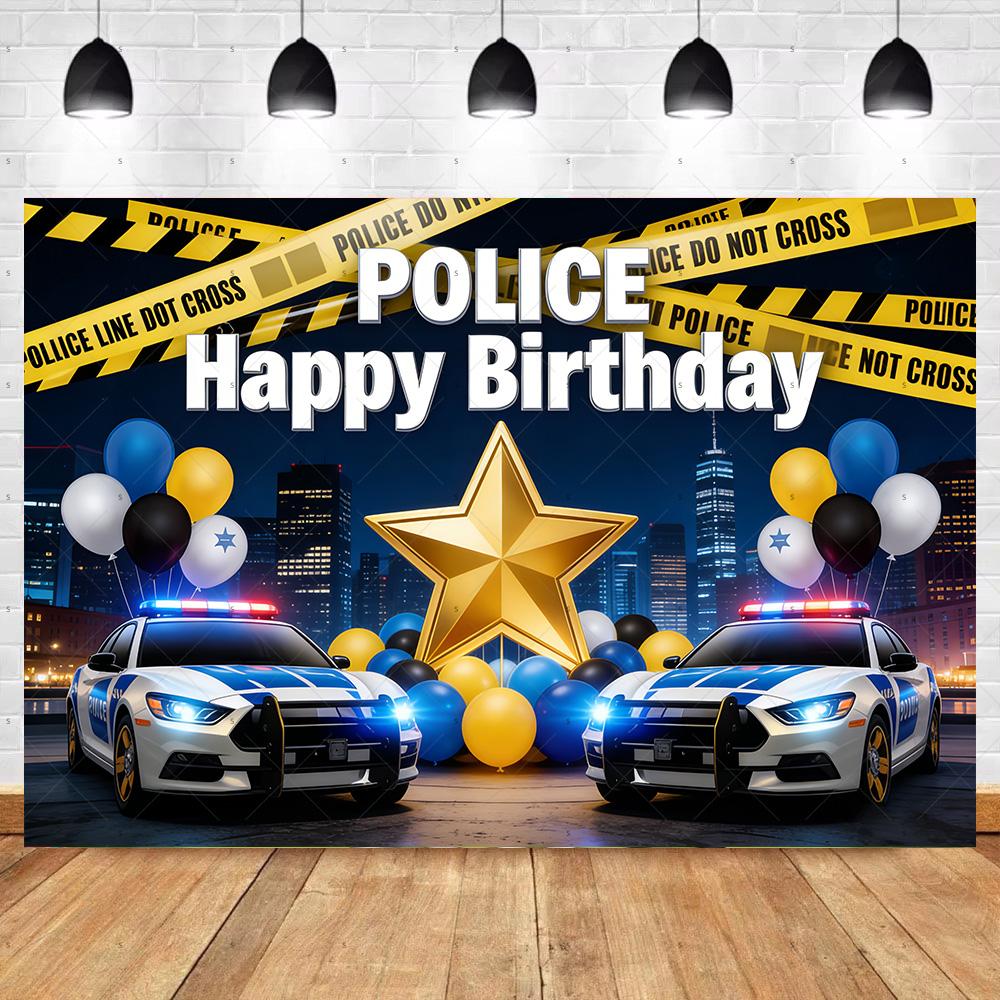 Cartoon Police Backdrop Police Station Car Background Banner Kid Birthday Party Decoration Baby Shower Supplies Photography Prop