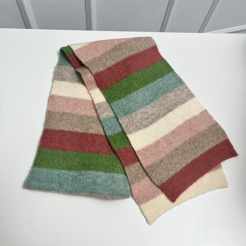 Gentle Atmosphere, Warm and Versatile Contrasting Colors, Striped Wool Knitted Scarf, Female Autumn and Winter Couple Scarf