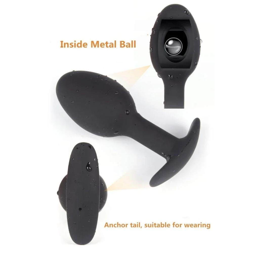 Silicone Wearable Anal Beads Plug With Metal Ball Inside Prostate Massager Butt Plug Vaginal Ball Anal Sex Toys For Beginner