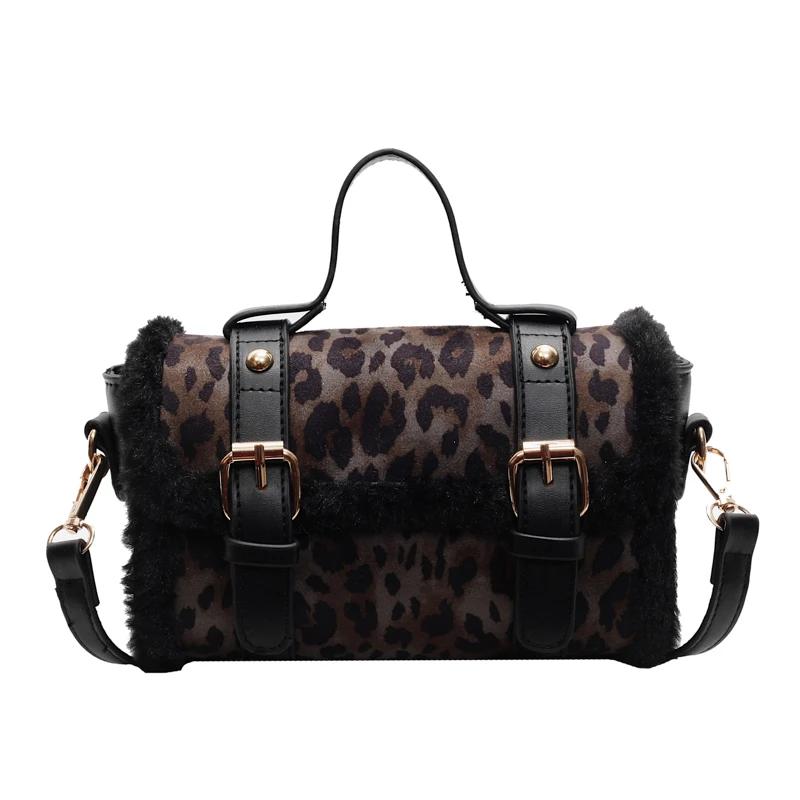 Exquisite Faux Leopard Suede Boston Shoulder Bags High Quality Sense of Luxury Designer New Style Bags