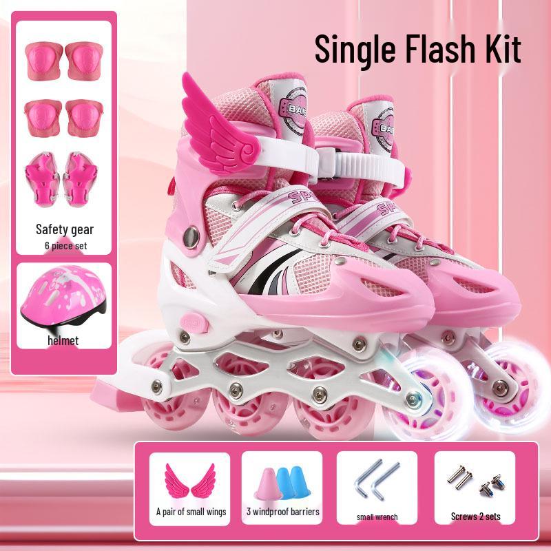 

Adjustable Flash Inline Roller Skates for Kids – Complete Set Small (Adjustable 26-32)