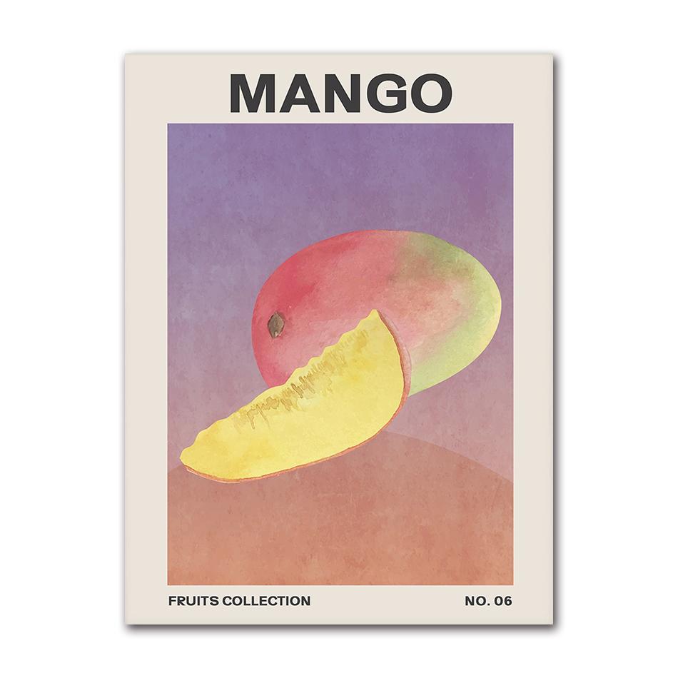 Affiche de Fruits et Légumes Tropicaux Style Midcentury Modern Avocat Banane Ail Oignon Art Mural Végétarien Décoration Murale Cuisine Maison