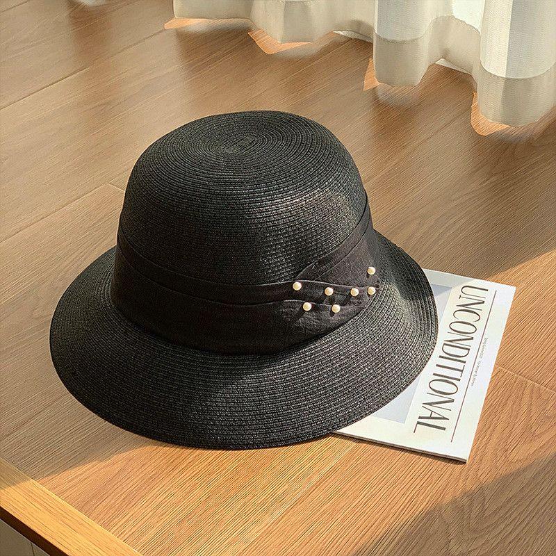 

Летняя пляжная защита от солнца Солнечная шляпа Британская ретро соломенная шляпа Французская модная шляпа с полями Классическая шляпа Женская 8762-black [Pearl-straw brim]]