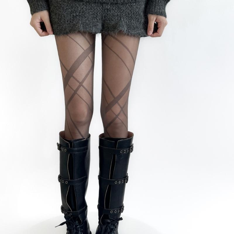 Fashionable See Through Tights With Unique Rhombic Grid Pattern Soft Nylon Hosiery Comfortable Pantyhose for Women