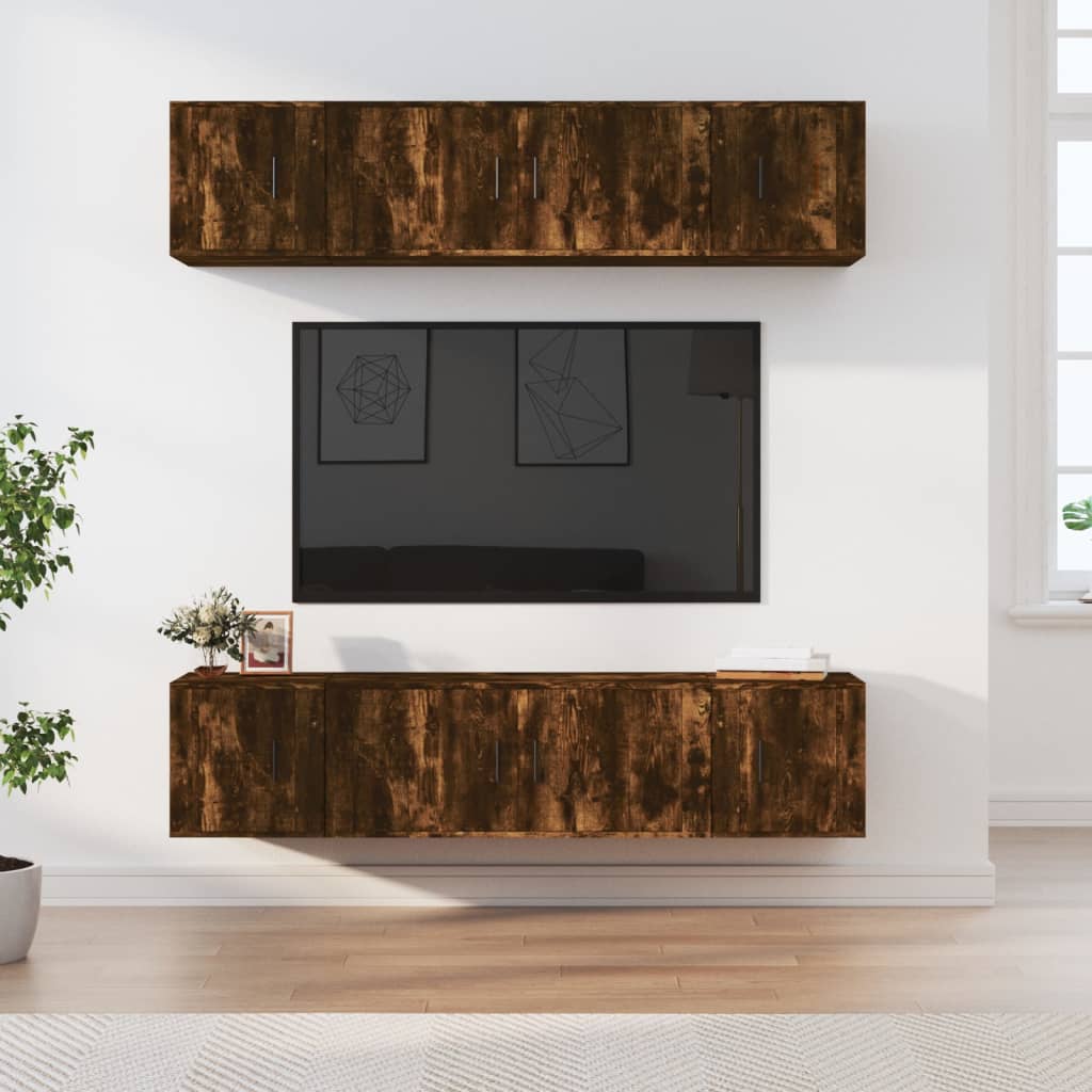 6 piece TV cabinet set smoked oak effect engineered wood