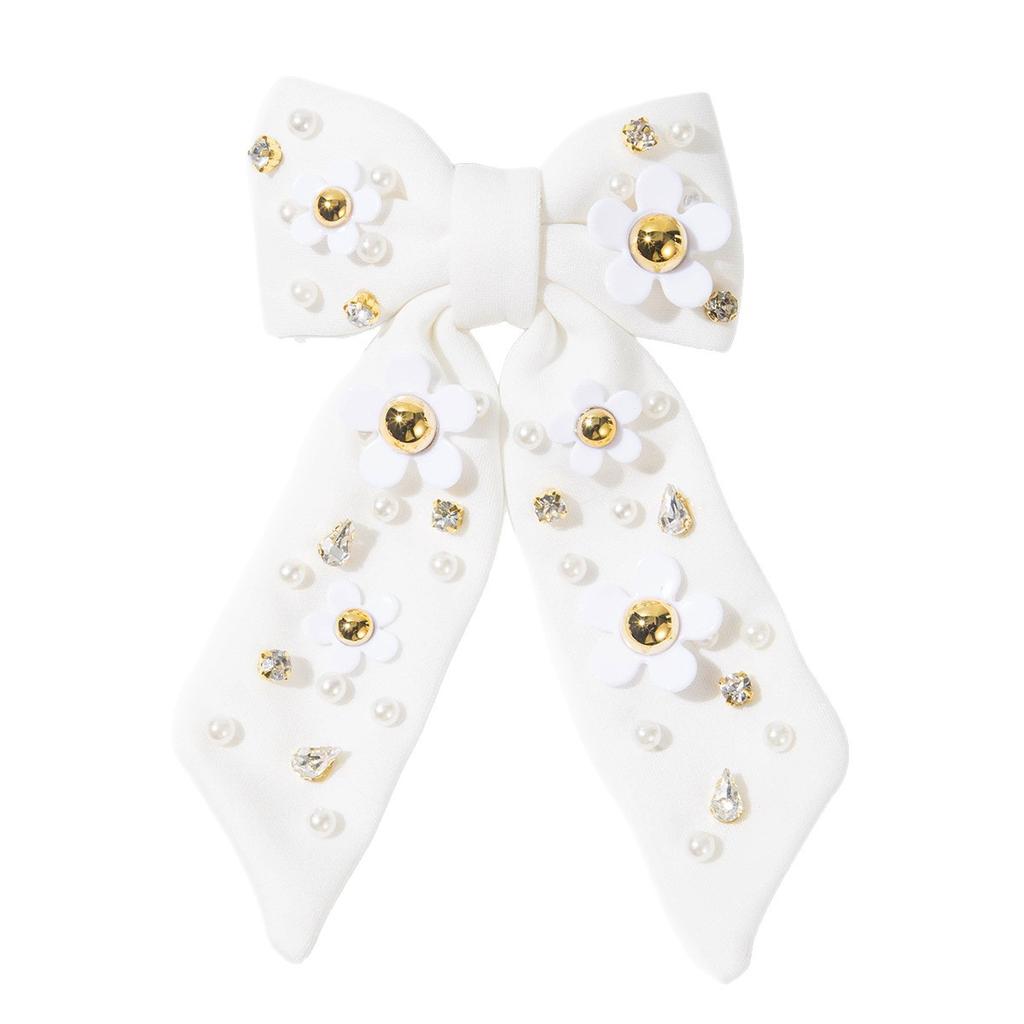 Sweet Pastoral Style Bows With Tiny Flower Appliques Colorful Bead Decorations Long Ribbon For Princess Fairy Hair Styling