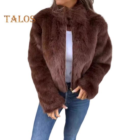 Vinter Damejakke Tykk Fuskepels Varmebevarende Høy Krage Ensfarget Lange Ermer Luksusstil Hjemmefest Kontor Klubb Ferie Kåpe