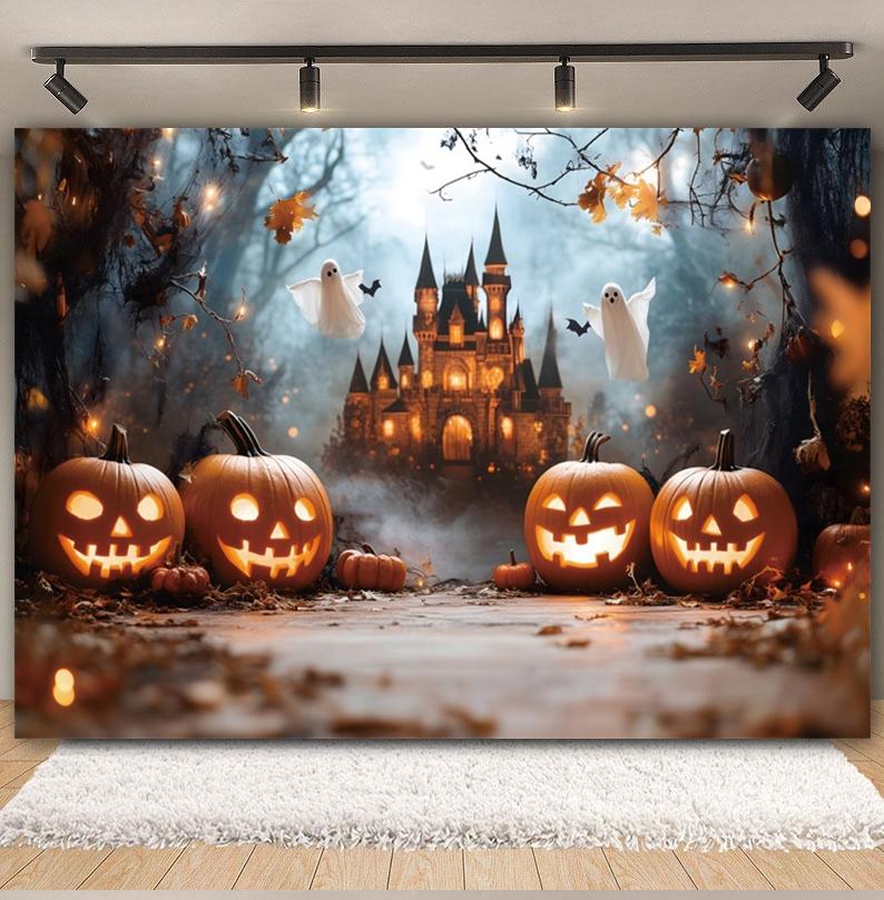 Halloween Photography Backdrop Horror Castle Ghost Pumpkin Bat Witch Baby Kids Family Portrait Background for Photographs Decor
