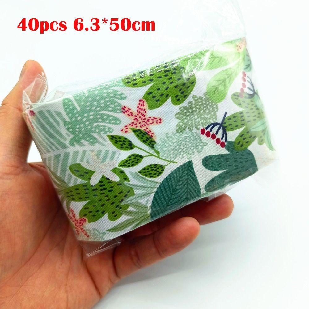 40Pcs Green Printed Precuts Fabric Jelly Rolls Sewing Material 6.3x25CM Cotton Strip DIY Cotton Craft Strips Plain Fabric