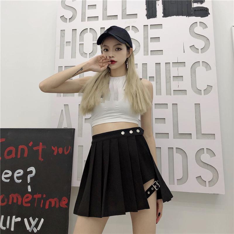 Saia gótica plissada punk mini saia estilo preto perna gravata meia saia saia irregular calças