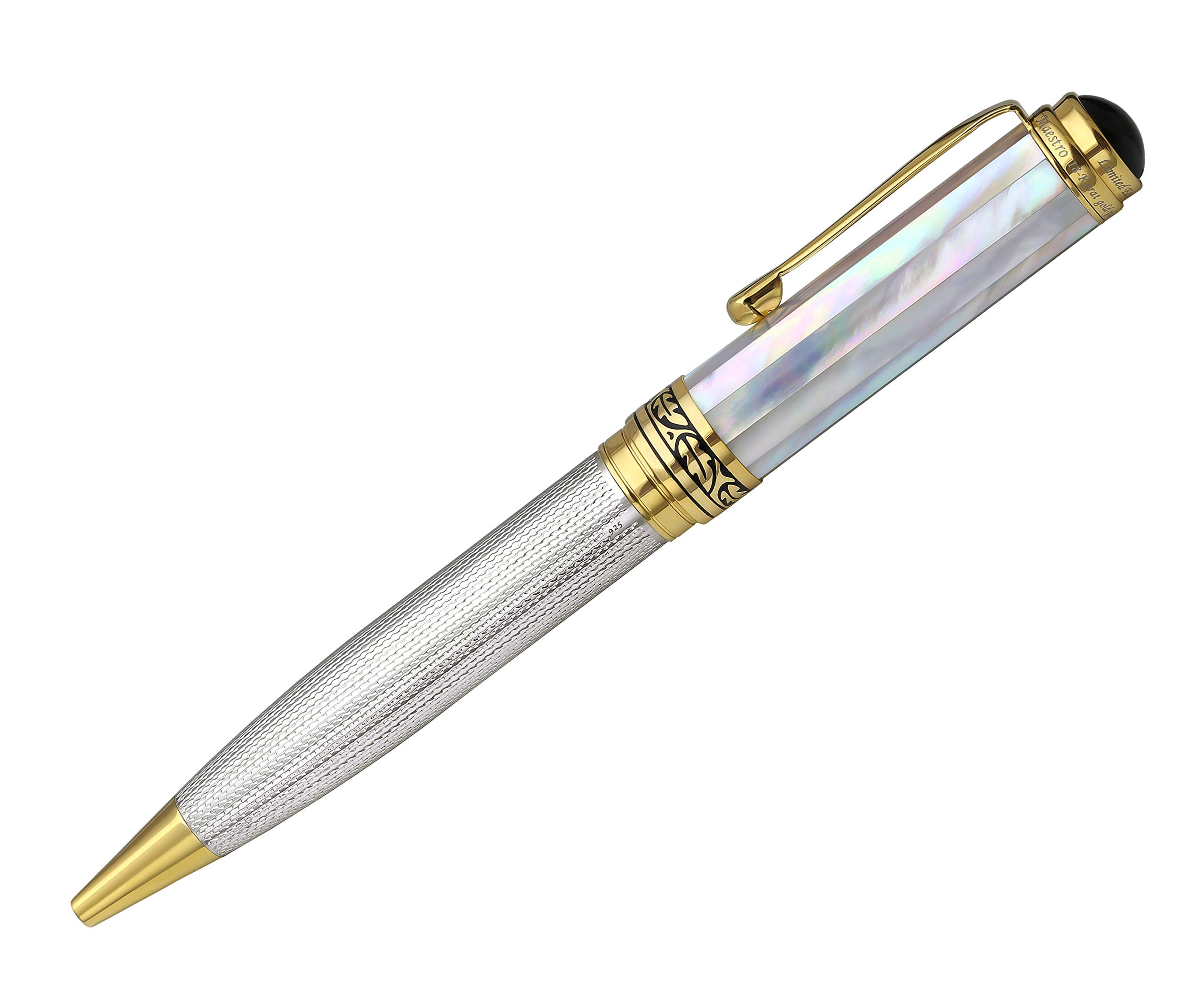 

Xezo Maestro Solid 925 Sterling Ocean Iridescent White Serial Ballpoint 18K Gold No two are Silver, Origin, Mother-of-Pearl Pen. Plated. alike.