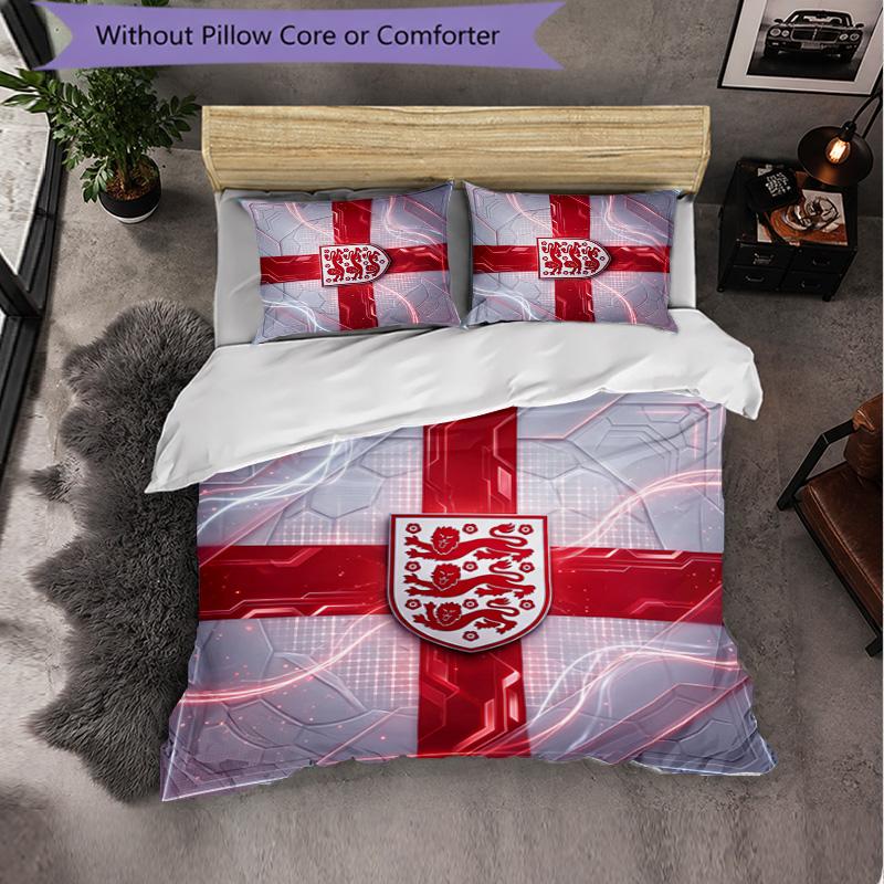 England Football Pattern 3 Pieces Bedding Set Soft Microfiber Duvet Cover with Pillow Cases for Bedroom