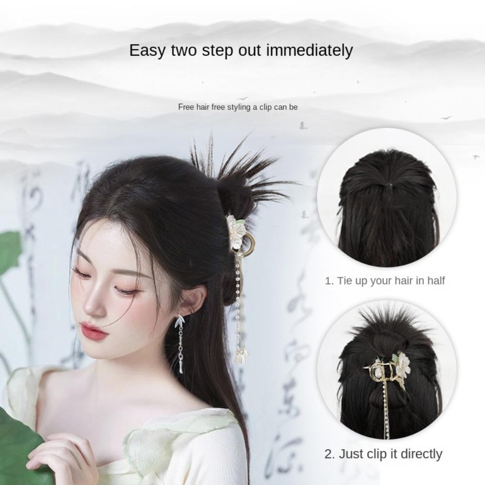 New Chinese Style Shuttlecock Head Wig Hanfu Hairpin Flower Tassel Hairpin Wig  Female