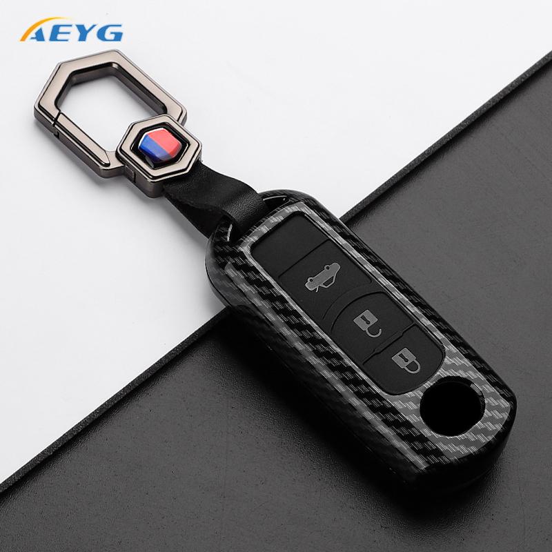 Carbon Fiber Abs Car Key Case Cover For Mazda 2 3 5 6 7 Cx-3 Cx-4 Cx-5 Cx-7 Cx-9 Axela Atenza Keyless Keychain Accessories