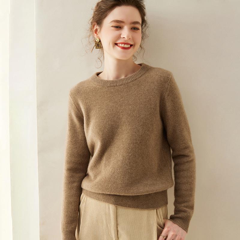 Women's Pure Cashmere Round Neck Knitwear - Warm, Casual, Urban Style for Autumn/Winter