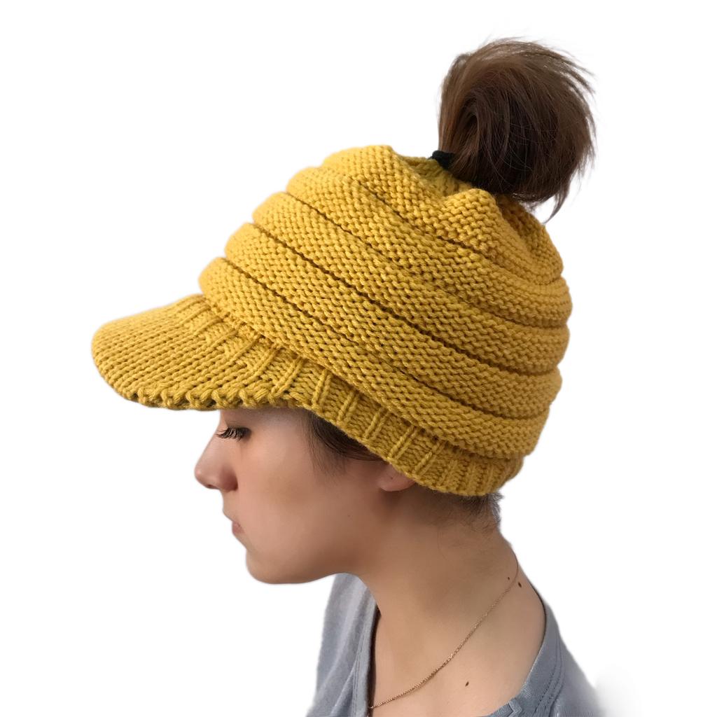 Popular, knitted ponytail hat without CC labeling duck tongue brim