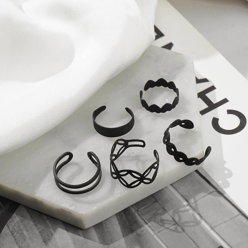 Trendy Einfache Schwarze Ringe Set für Frauen Persönlichkeit Geometrische Offene Ringe