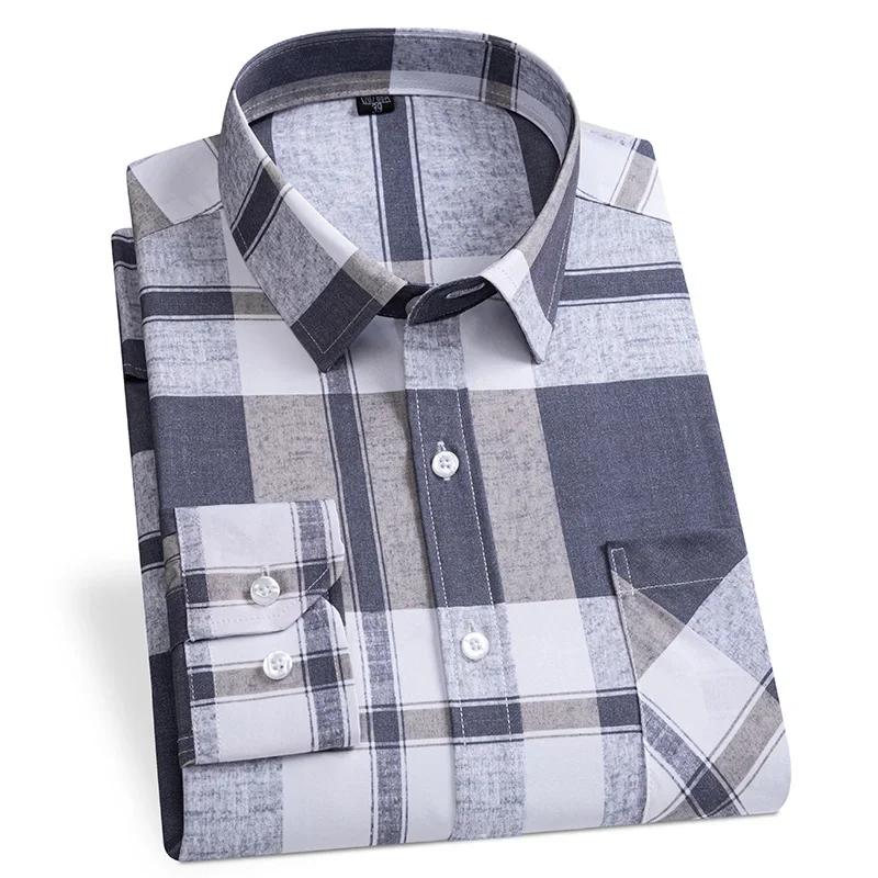 Herren Schlank Geschnitten Einfarbiges Hemd Weiche Karomuster Oberteile Designer Elegant Mode Koreanisch Beliebt Baumwolle Langarmhemden Herren Kleidung