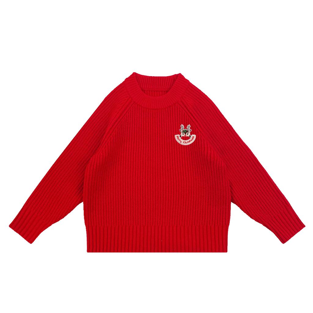 [Christmas Deer] Children's Sweater Boys' Winter Girls' New Year Celebration Knitted Sweater Round Neck Thickened Warmth