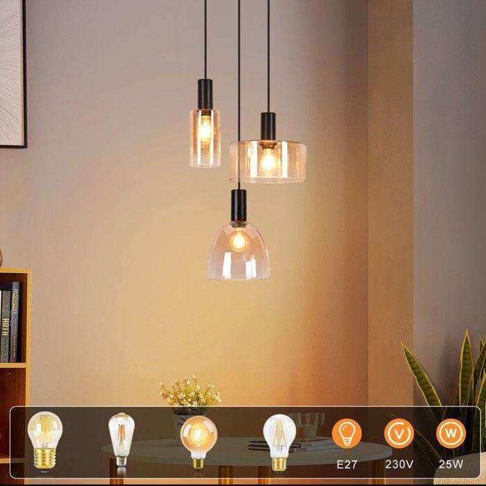 Lampe suspendue - NETTLIFE - 3 lumières - Fer et verre - Culot E27 - Style scandinave