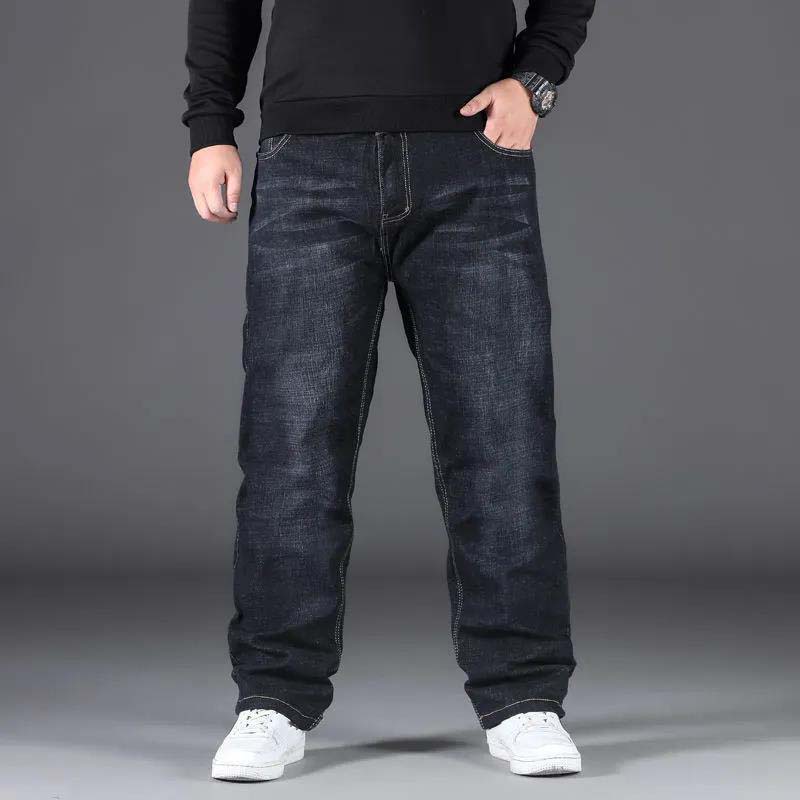 

Джинсы большого размера, мужские свободные прямые брюки со стилусом и удобрениями, брюки с высокой талией, брюки для ног 50 чёрный