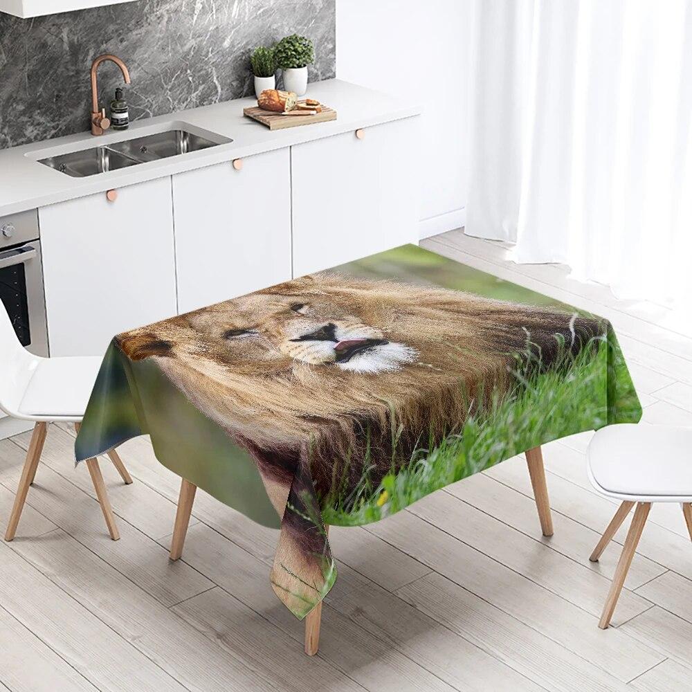 Tiger Lion Jungle Animal Tablecloth Outdoor Camping  Party Restaurant Table Decoration Waterproof Kitchen Home Decor
