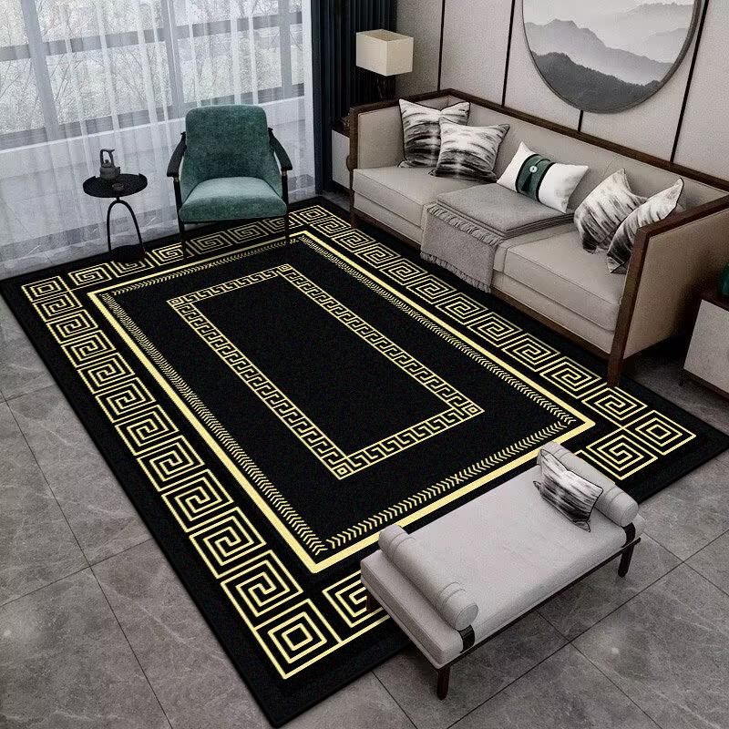 Moderní Jednoduchá Domácí Podložka Měkký Luxusní Koberec do Obývacího Pokoje Protiskluzový Ložnicový Luxusní Dekorace Černý Plošný Koberec Podložka na podlahu