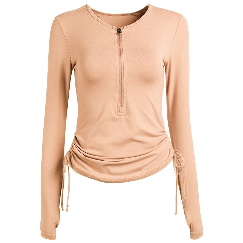 

Color Discount 190804 Fashion Drawstring Long Sleeve Yoga Wear Casual Slim Fit and Quick-Drying Running Sports Workout Clothes for Women rose pink color XL