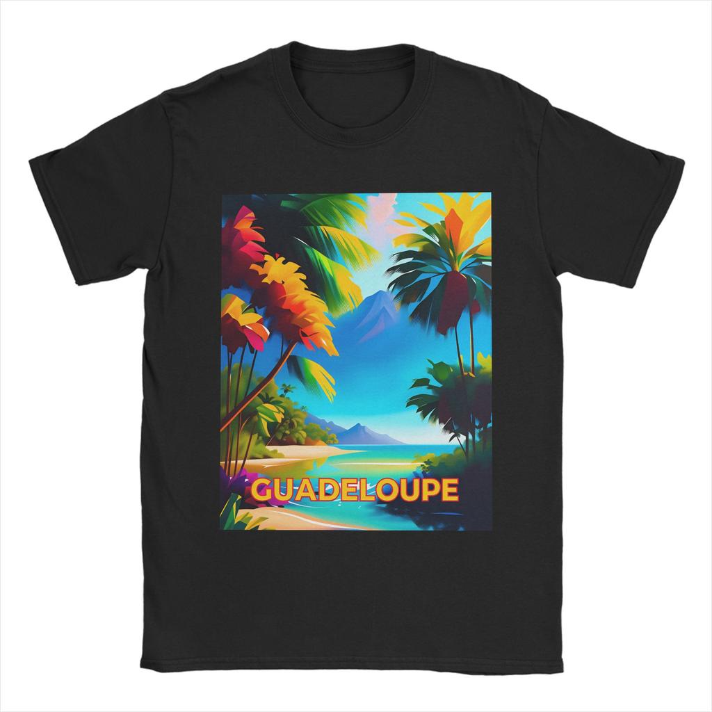 Guadeloupe Karte Flagge T-Shirt Herren Vintage Reines Baumwoll-T-Shirt Rundhals Kurzarm T-Shirts Große Größen Kleidung