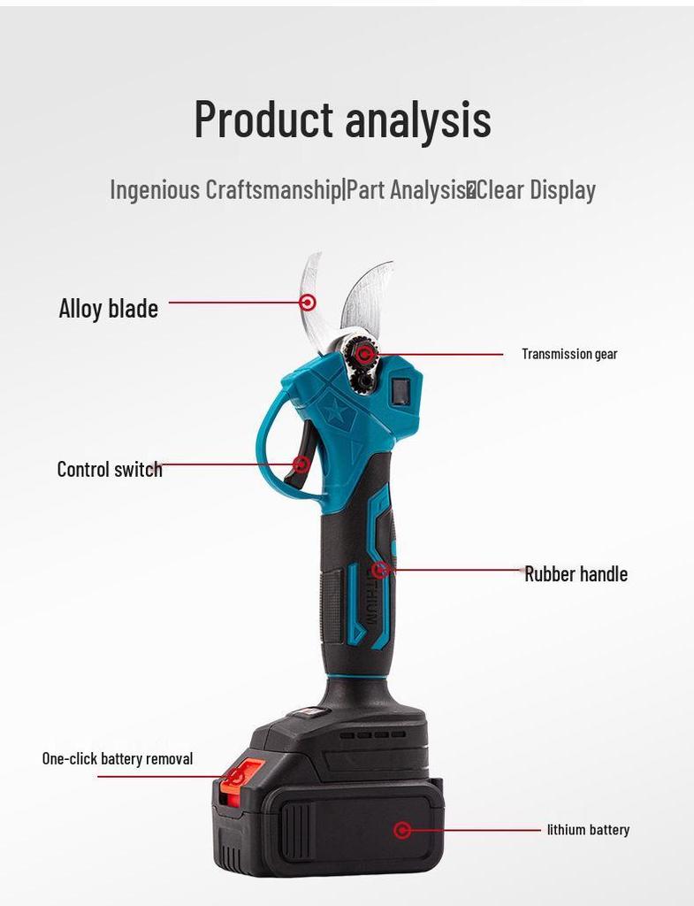 Cordless Electric Pruning Shears - Rechargeable Lithium Battery for Branches and Fruit Trees