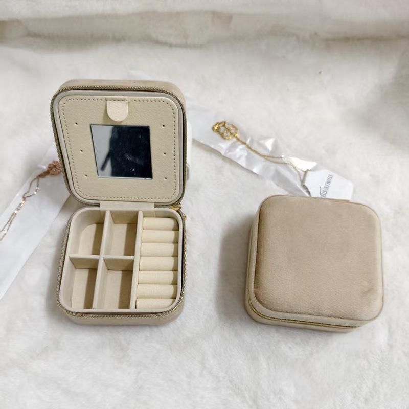 Elegant Velvet Jewelry Box with Mirror for Necklaces, Rings, and Earrings