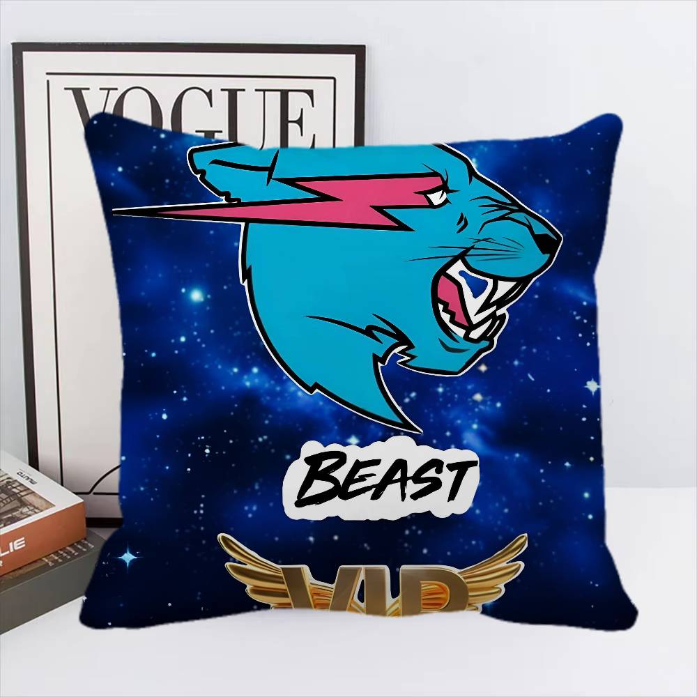 Game Blogger M-MrBeast Vintage Pillow Case Square Pillow Bedroom Sofa Leisure Comfort Cushion Car Home Decoration