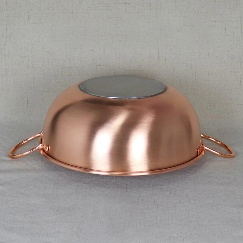 Round Deep Big Copper Pot for Boiling Jam Stewed Wok Thickened Copper Hot Pot of Induction Cooker Pure Red Copper Soup Pot