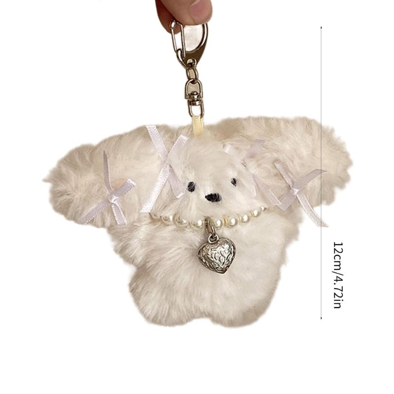Cute Heart Plush Rabbit Keychain Pendant Lovely Plush Hanging Decorations Keyring Charm for Purse Bag Backpack Handbag