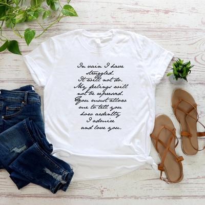 Dhr. Darcy Voorstel Quote T-shirt Pride and Prejudice Tee Jane Austen Shirt Boekachtige Cadeaus Dames Grafische T-shirts Korte Mouw Top