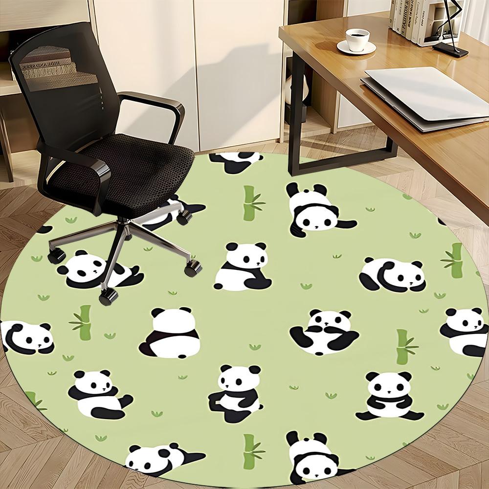 1 szt. Okrągły dywanik biurowy z pandą i bambusem, Mata odpowiednia do biura, Pod krzesła biurowe, Sypialnia, Salon, Wystrój domu, Dekoracja pokoju