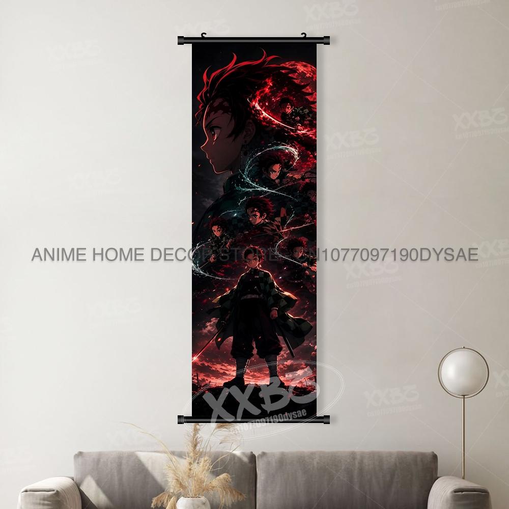 Dämonen Jäger: Kimetsu No Yaiba Druck Anime Poster Anime Wandkunst Rollen Bilder Heimdekoration Leinwand Hängendes Gemälde (as the picture,25x75cm(10x30inch))