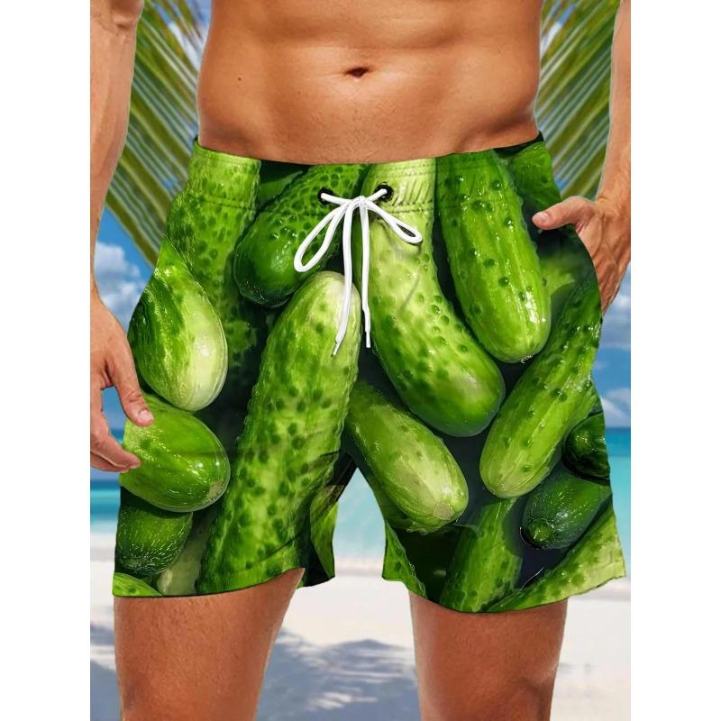 3d Vegetables and Fruits Printed Men's Swimsuit Japanese Fish Hawaiian Shorts Men's Summer Swim Shorts Drawstring Casual Shorts