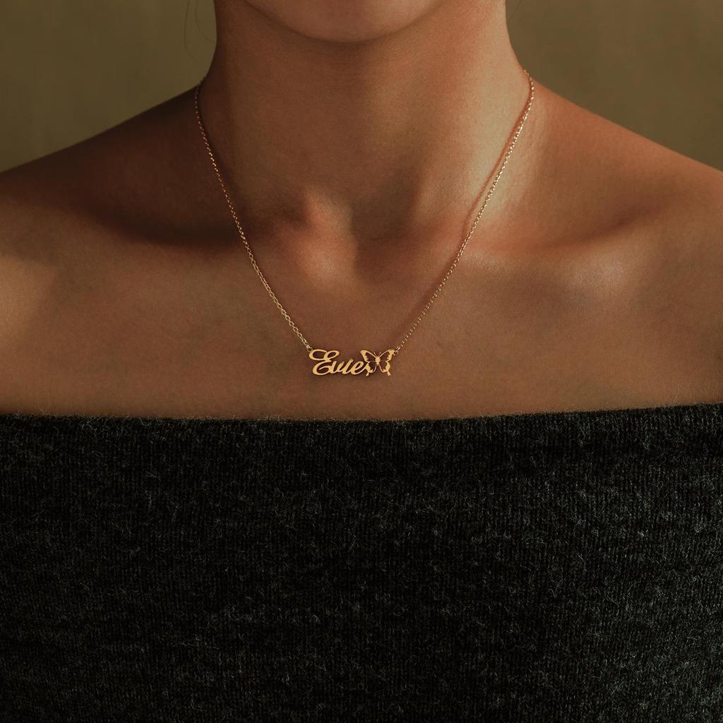 Custom Name Necklace With Butterfly Gold Color Name Necklace Personalized Name Minimalist Jewelry Gift For Girl Christmas Gift