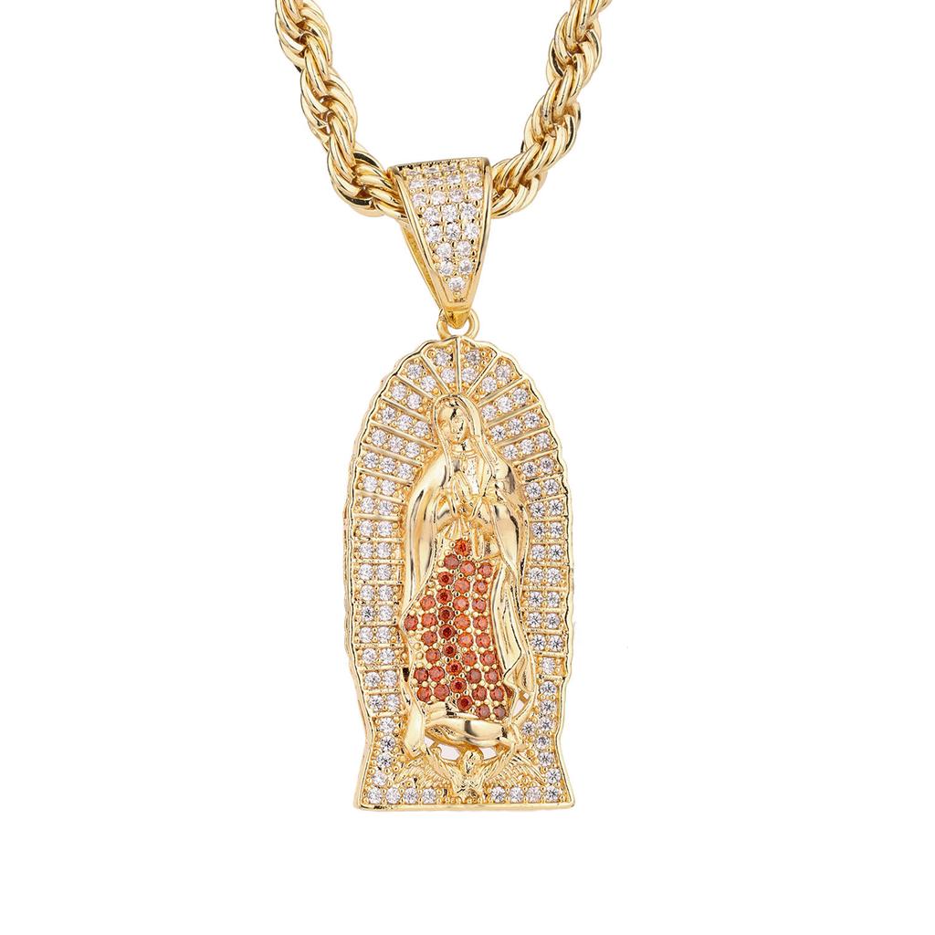 Fine Fashion Trendy 2025 Unisex 18K PVD Gold Plated Jesus Statue Goddess Stainless Steel Link Chain Pendant Necklace for Gift