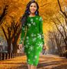 Long Sleeve Waist Tight Office Slim Fit Hexagonal Snowflake Printing Elegant Bodycon Dress