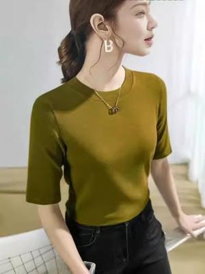 Summer Korean Style New Short Sleeve T-Shirt Women Five-Fifth Sleeve Solid Color Undershirt Cami Slim Fit Bodycon Top