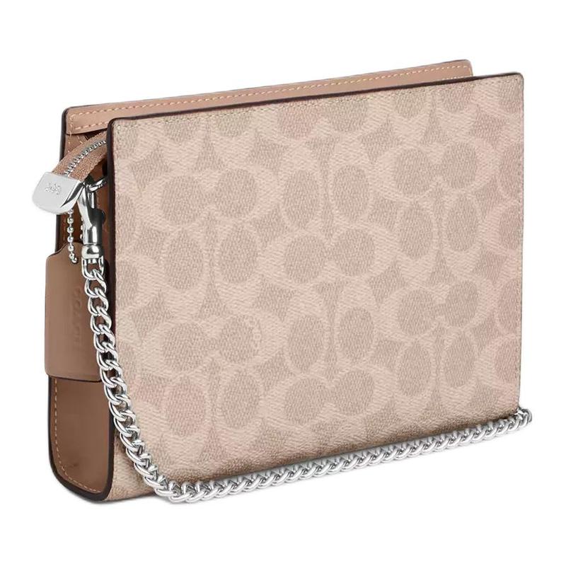 Coach Slim Crossbody 19 Logo-printed Zipper Closure Coated Canvas Shoulder Crossbody Bag Small Women's Silver Sand and Taupe