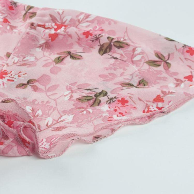 Chic Floral Print V Neck Short Sleeve Loose Dress Women Spring Autumn Fashion S-XL