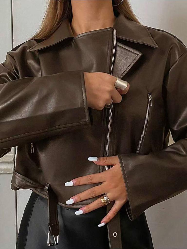 Cross-border Wholesale European and American Style Short PU Leather Jacket for Women, Motorcycle Jacket, Slim Fit, High-end Black Jacket, Trendy Insta