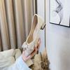French Pointed Thick Heel Single Shoes Women's Gentle Rhinestone Bow Spring and Autumn Shallow Mouth Not Tired Feet Temperament Medium Heel High Heels