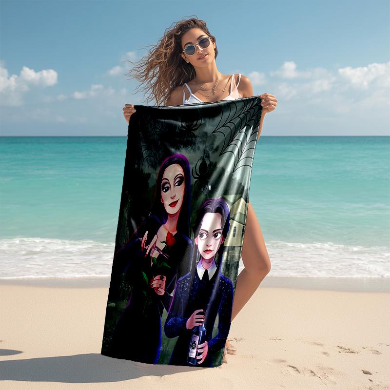 1pc Wednesday (9) Beach Towel, Comfortable and Thick, and Swimming/Bath/Picnic/Camping Towel, Suitable for Seaside Beaches
